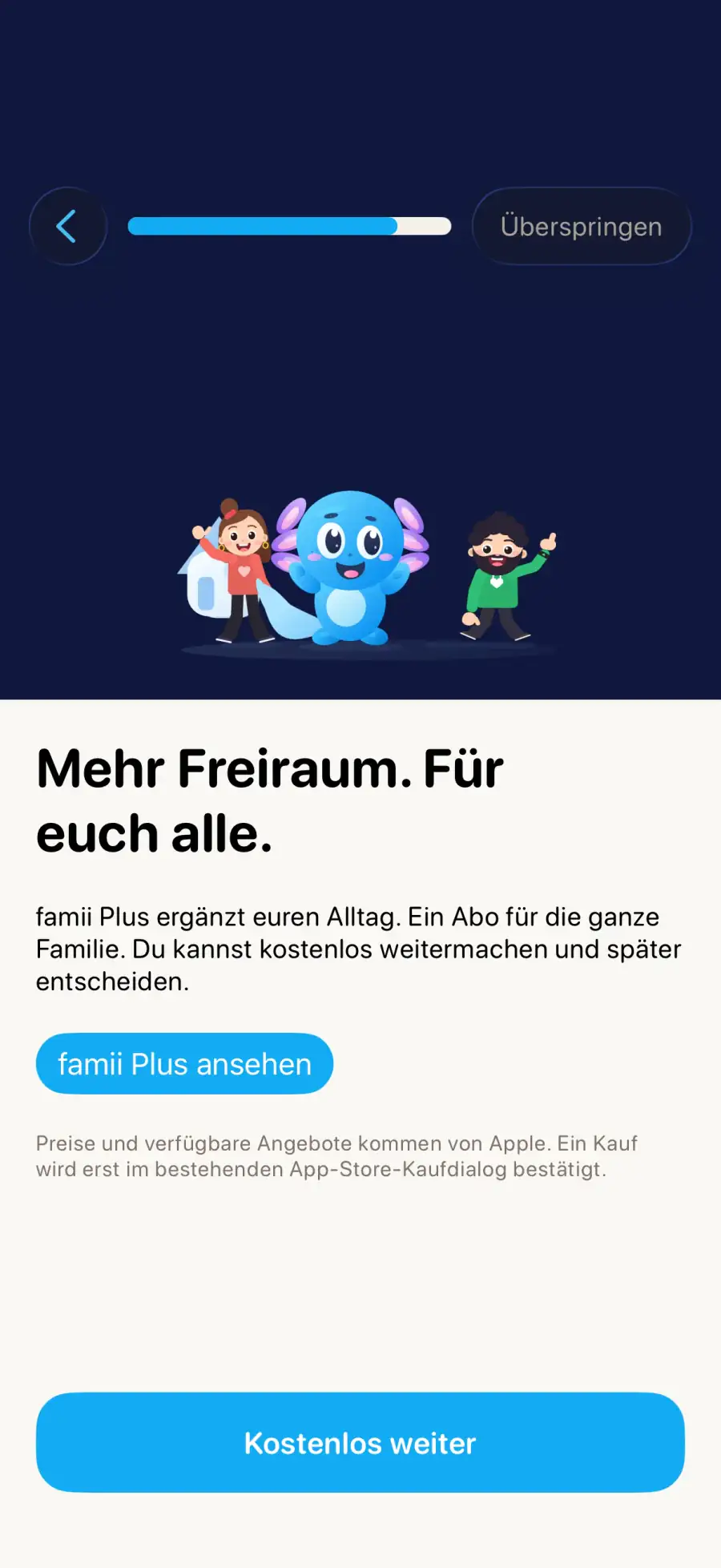 famii iOS-Onboarding mit der Rive-Familie
