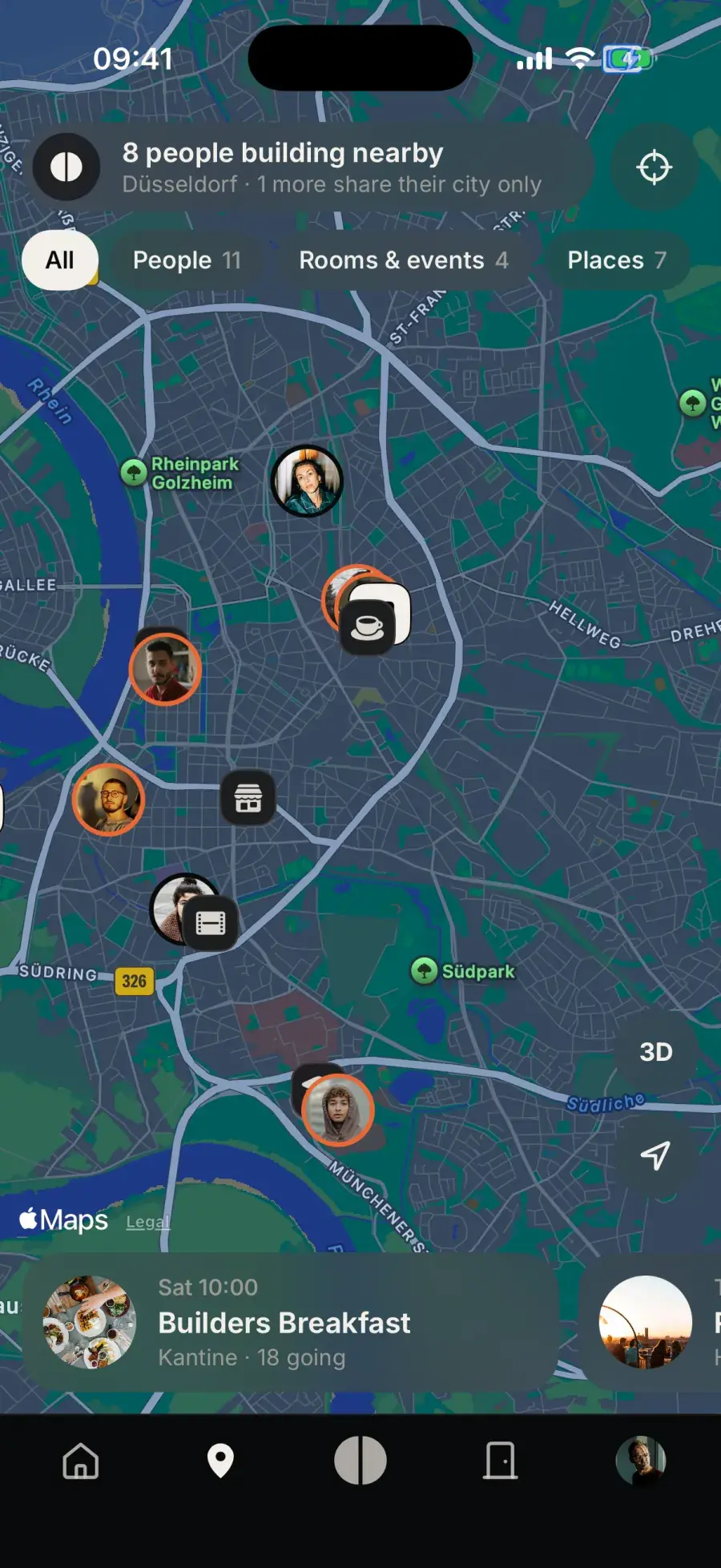 FOUND-Karte auf dem iPhone: 8 Leute bauen in der Nähe, Düsseldorf