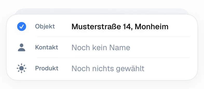 Place Lead-Erfassung: Objekt, Kontakt, Produkt
