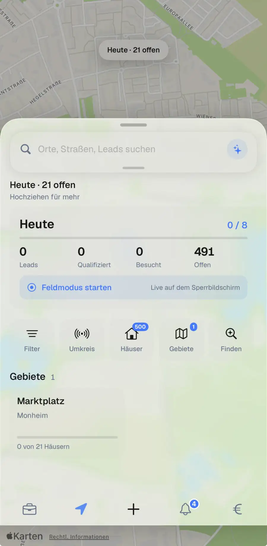 Place-Karte mit Gebiets-Drawer
